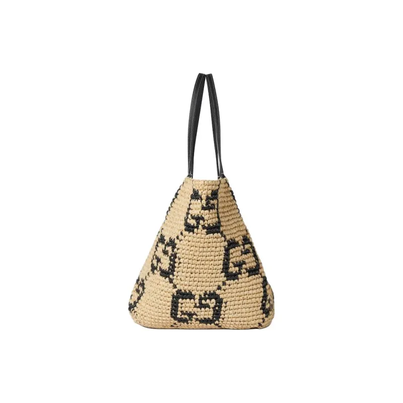 GUCCI Raffia Tote Bag, Shopping Bag, Shoulder Bag Trumpets Women's Brown-3