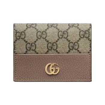 GUCCI GG Marmont Calfskin Card Holder Women's Light Taupe & Dark Brown
