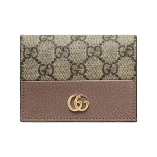 GUCCI GG Marmont Calfskin Card Holder Women's Light Taupe & Dark Brown