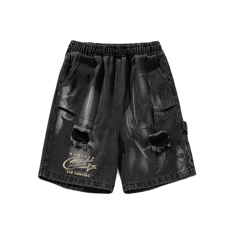 HOKLV Denim Shorts Unisex Black-2