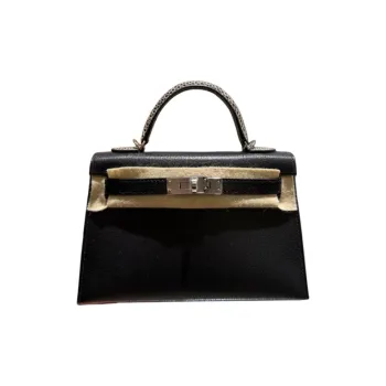 HERMES Mini Kelly 2nd Generation Goatskin Handbag Women's Black