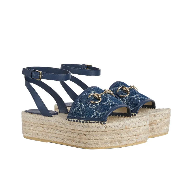 GUCCI Horsebit One Strap Sandals 4.5cm Women's Blue-1