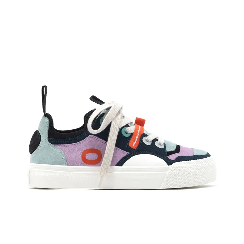 OETZI Skateboard Shoes Unisex Low Top White & Blue Purple-1