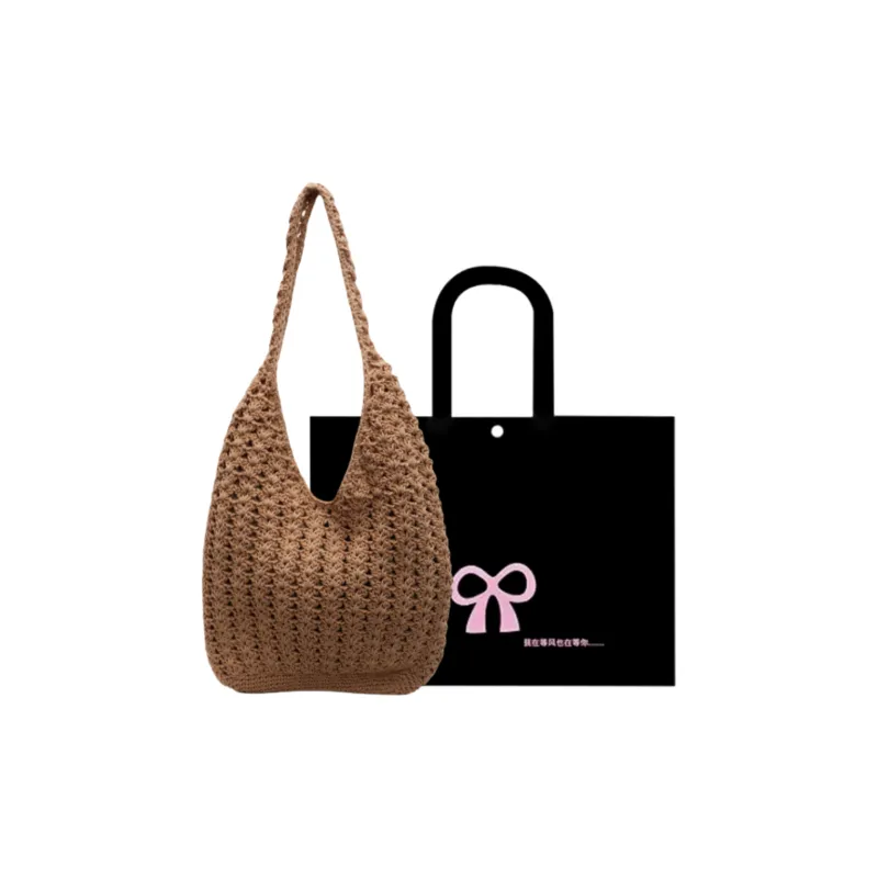HACIN Straw Woven Handbag, Shoulder Bag Regular Women's Ecru/Khaki-6