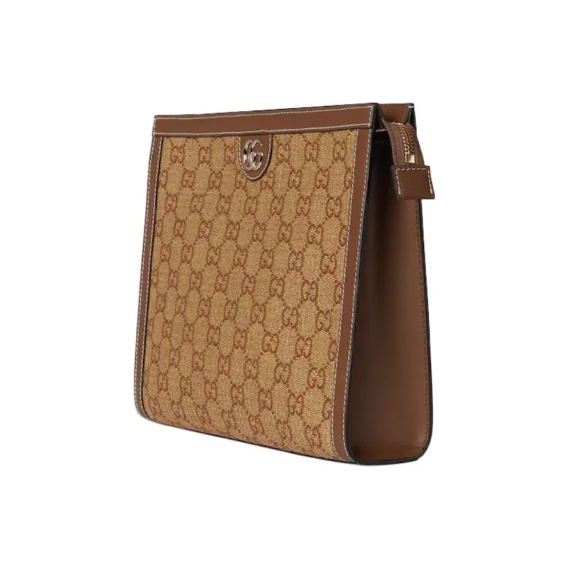 GUCCI Ophidia Raffia Clutch Women's Brown-1