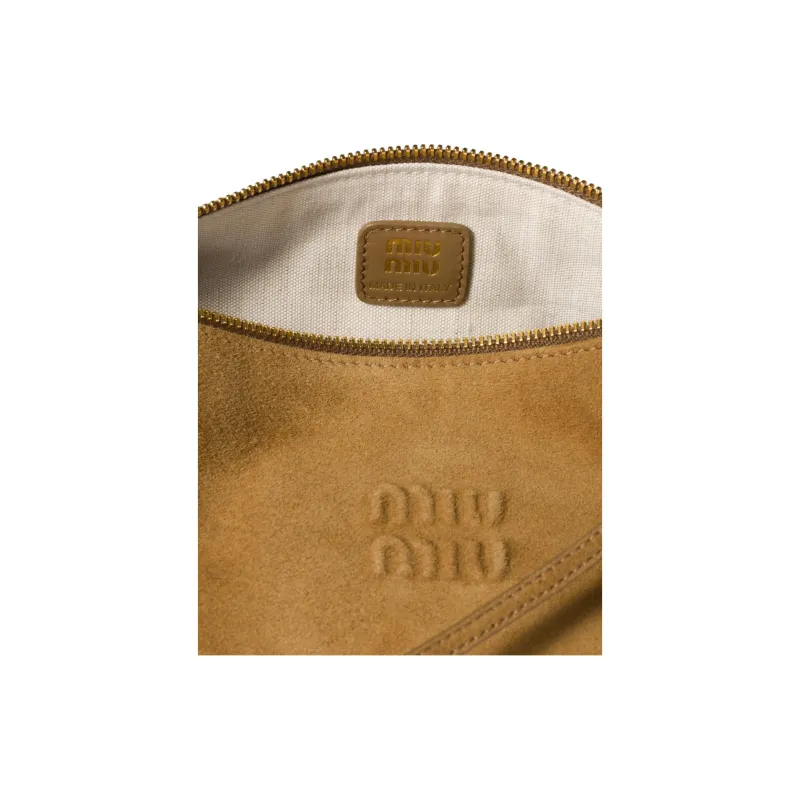 MIU MIU Calf Suede Shoulder Bag Women's Camel Brown-4