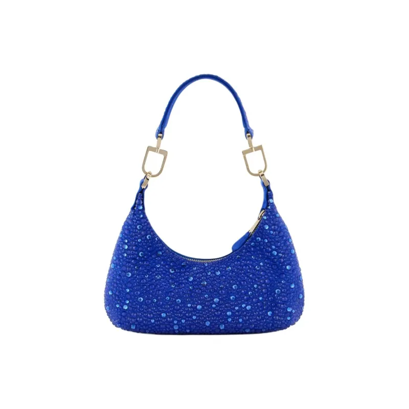 GIORGIO ARMANI Viscose Vagabond Bag Handbag Shoulder Bag Mini Women's Blue-2