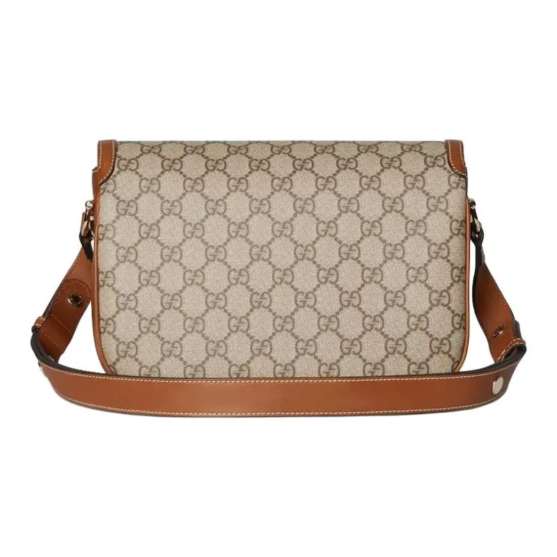 GUCCI Horsebit 1955 Coated Fabric Shoulder Bag Trumpets Women's Beige & Brown-3