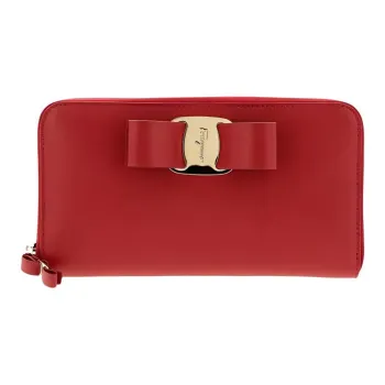 FERRAGAMO Vara Cow Leather Wallet Women's Red