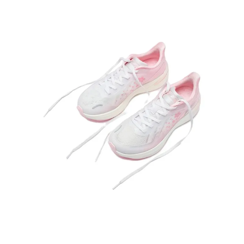 QIAODAN Anti Slip Wear Resistant Low Top Long Distance Running Shoes Women's White Pink-2