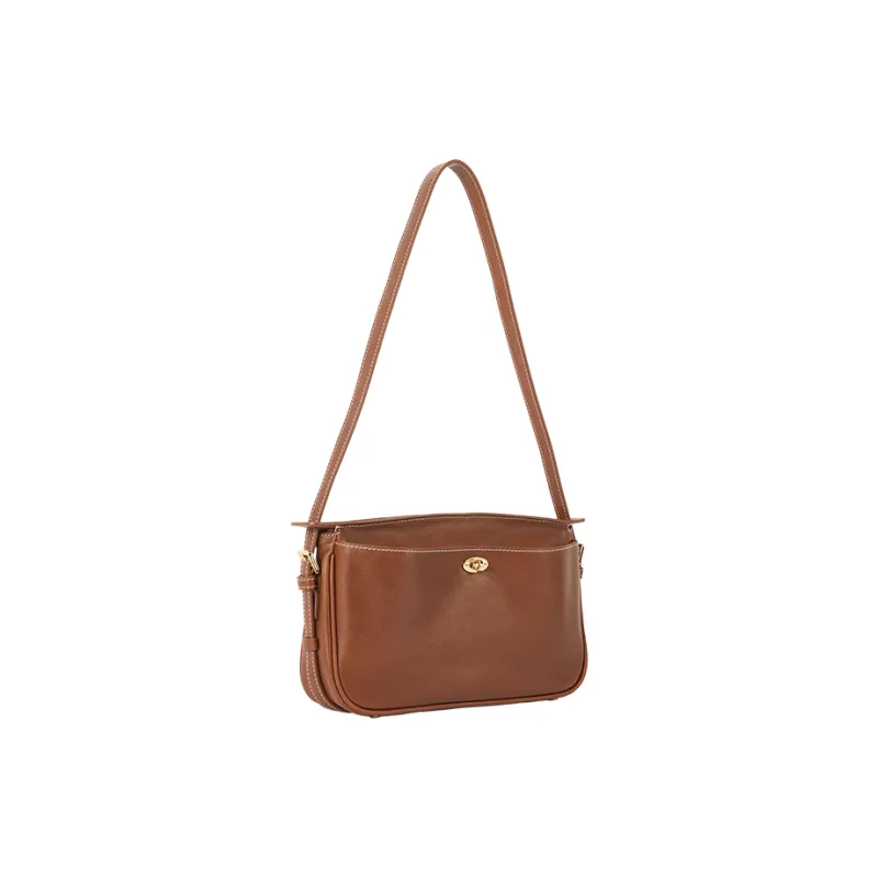 VANESSA HOGAN Top Grain Cow Leather Crossbody Bag Pochette, Shoulder Bag Women's Cocoa Red Brown/Obsidian Black-2