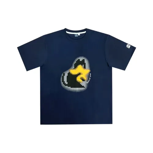 Black Cat Pixel T-Shirts Unisex Navy Blue