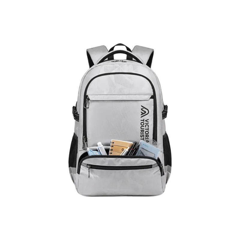Victorian Traveler Fabric Double Shoulder Backpack Regular Unisex Silver Gray-1