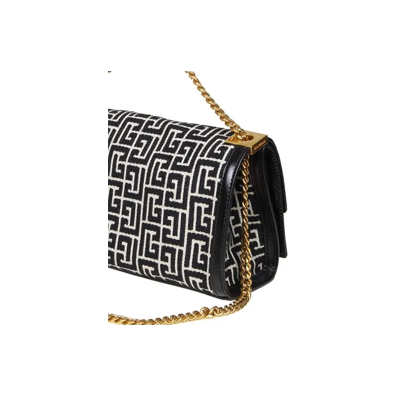 BALMAIN Jacquard Fabric Shoulder Bag Women's Black-4