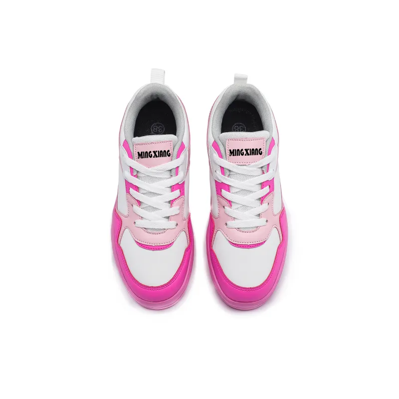 Singing Height Increasing Anti Slip And Wear Resistant Low Top Skateboard Shoes Unisex White Rose Red Pink-3
