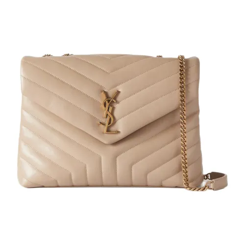 SAINT LAURENT LOULOU Calfskin Shoulder Bag Medium Size Women's Beige