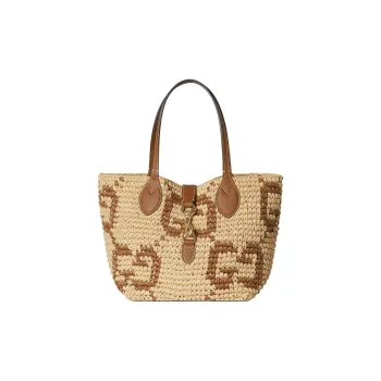 GUCCI Raffia Tote Bag, Shopping Bag, Handbag Mini Women's Original & Brown