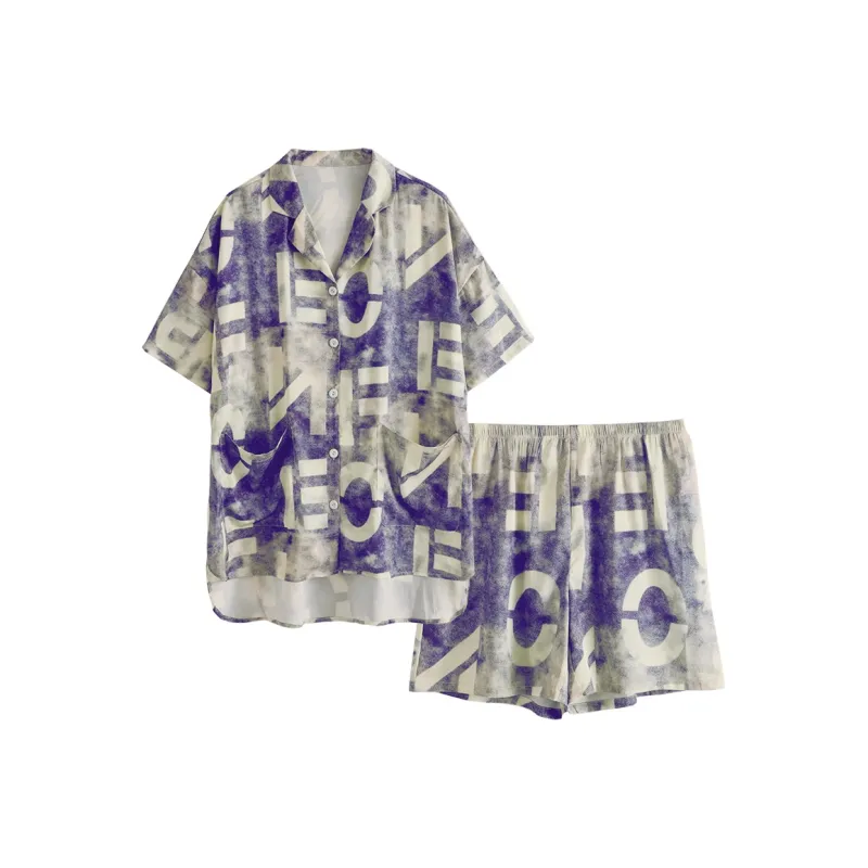 Urban Beauty Pajama Set Women's Purple Blue-0