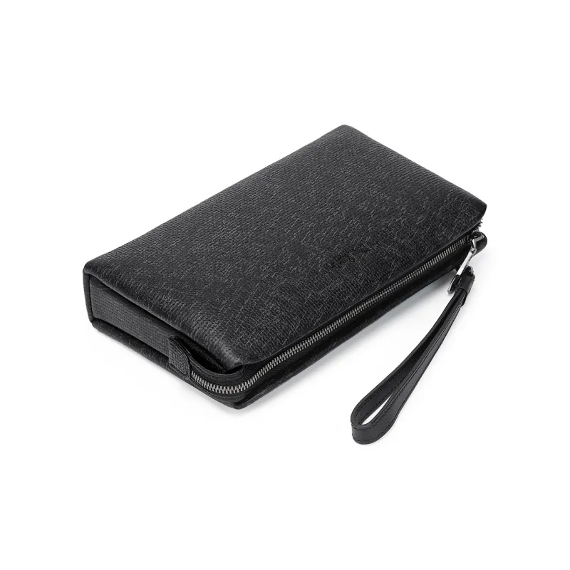 PIERRE CARDIN Top Grain Cow Leather Clutch Men's Black-3
