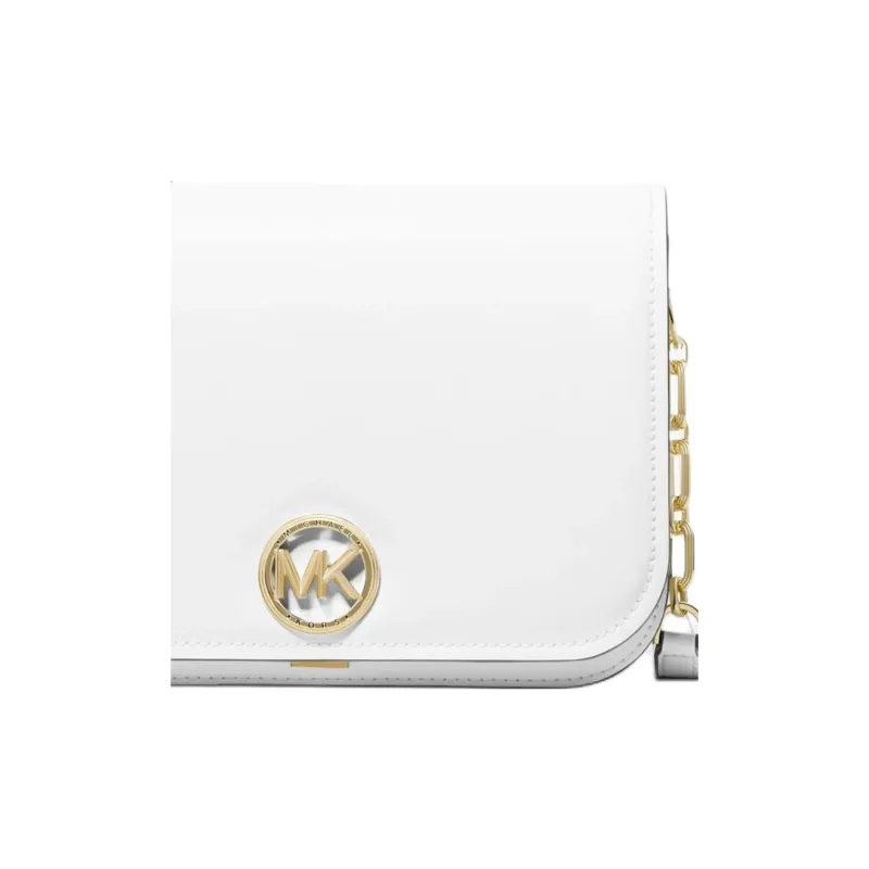 MICHAEL KORS Delancey Split Cow Leather Messenger Bag, Shoulder Bag, Crossbody Bag Medium Size Women's White-4