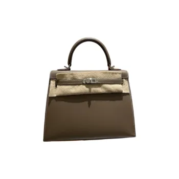 HERMES Madame Leather Kelly Bag Handbags Women's Elephant Gray Inner & Orange