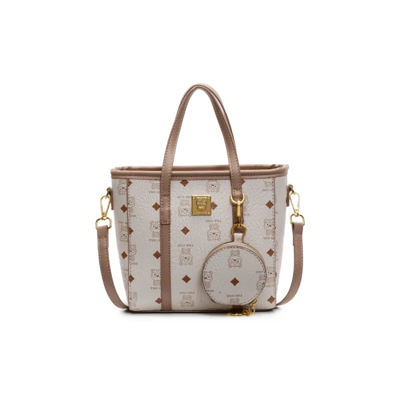 Yalu PU Basket Bag, One Shoulder Handbag Women's Pink/Brown/Ecru-15