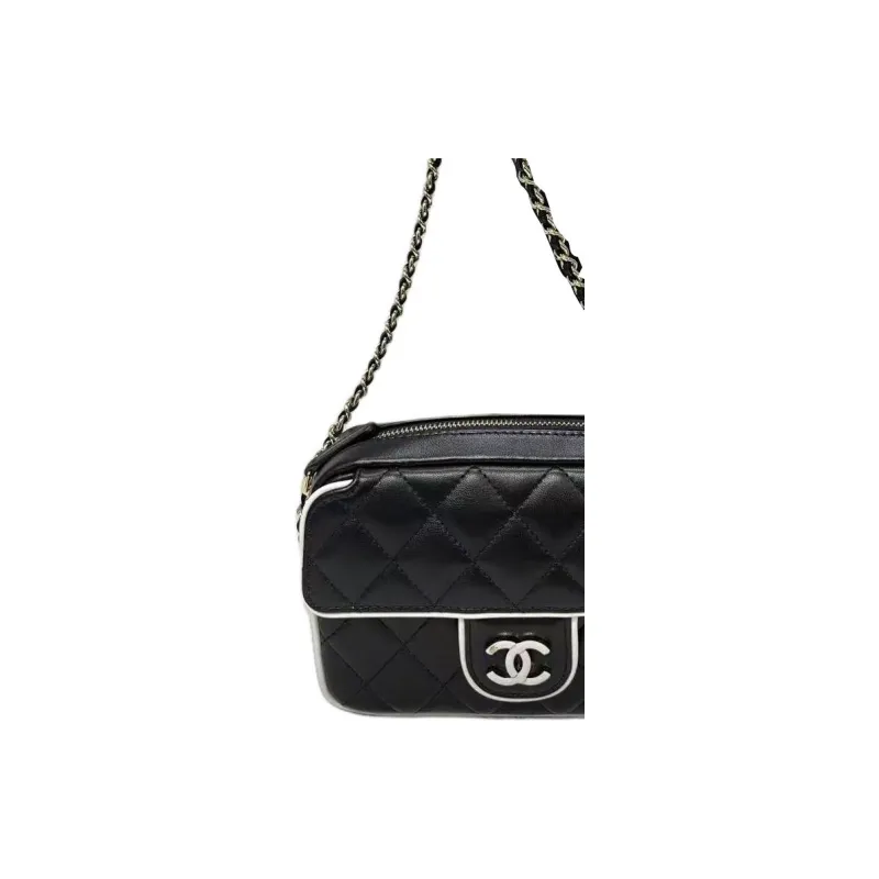 CHANEL Lambskin Crossbody Bag Shoulder Bag Small Size Women's Black-2