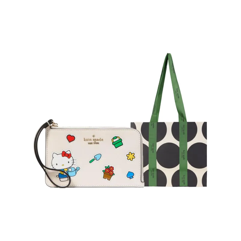 Kate Spade Hello Kitty Collaboration Cow Leather Key Pouch Card Holder Trumpets Women's White-5