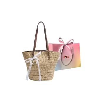 Yalu Straw Woven Shoulder Bag Regular Women's Brown/White