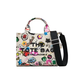 MARC JACOBS Canvas Tote Bag, Tote Bag, Shopping Bag, Crossbody Handbag Small Size Women's Beige & Multicolor