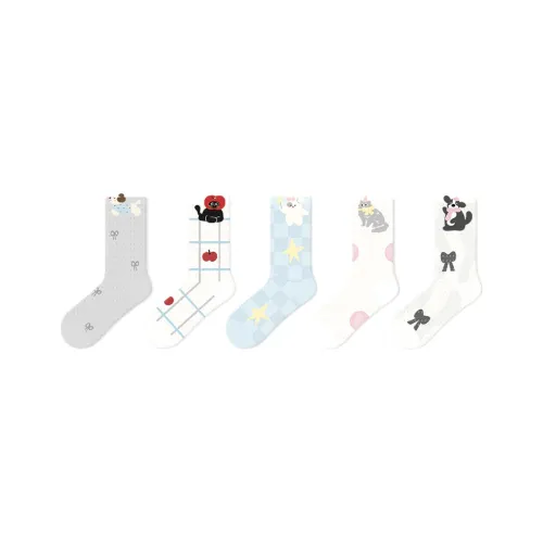 Primeet Mid Calf Socks Women's 5 Pack Cat And Dog Paradise