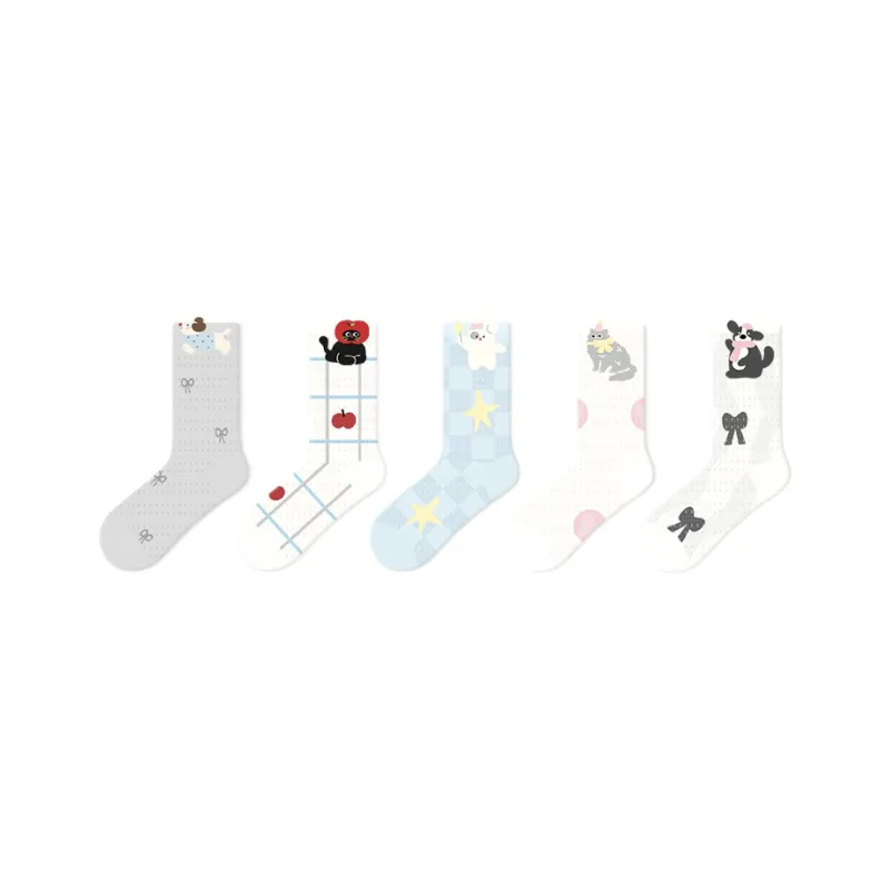 Primeet Mid Calf Socks Women's 5 Pack Cat And Dog Paradise-0