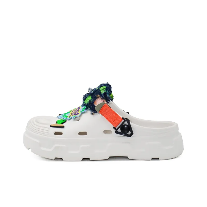 OUBT Exploded Cactus, Embroidery Clogs Unisex White-0