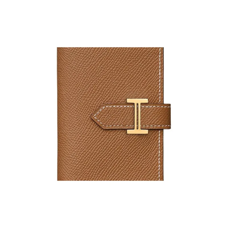 HERMES Bearn Epsom Leather Wallet Mini Women's 37 Gold Brown-2