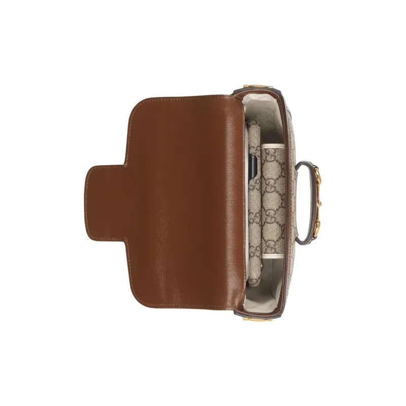 GUCCI Horsebit 1955 Canvas Shoulder Bag Mini Women's Brown-5