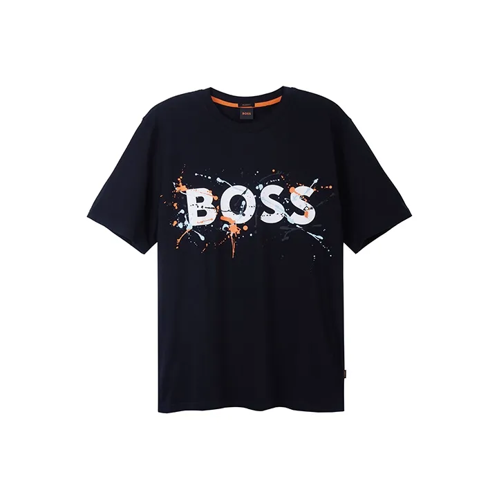 HUGO BOSS Brand Logo Letter Print Crew Neck Pullover Short Sleeved T Shirt Men's Black-0