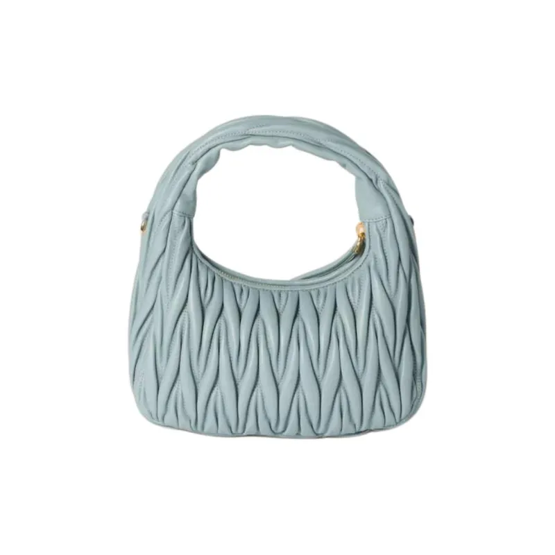 MIU MIU Wander Collection Matelassé Lambskin One Shoulder Handbag Trumpets Women's Light Blue-2