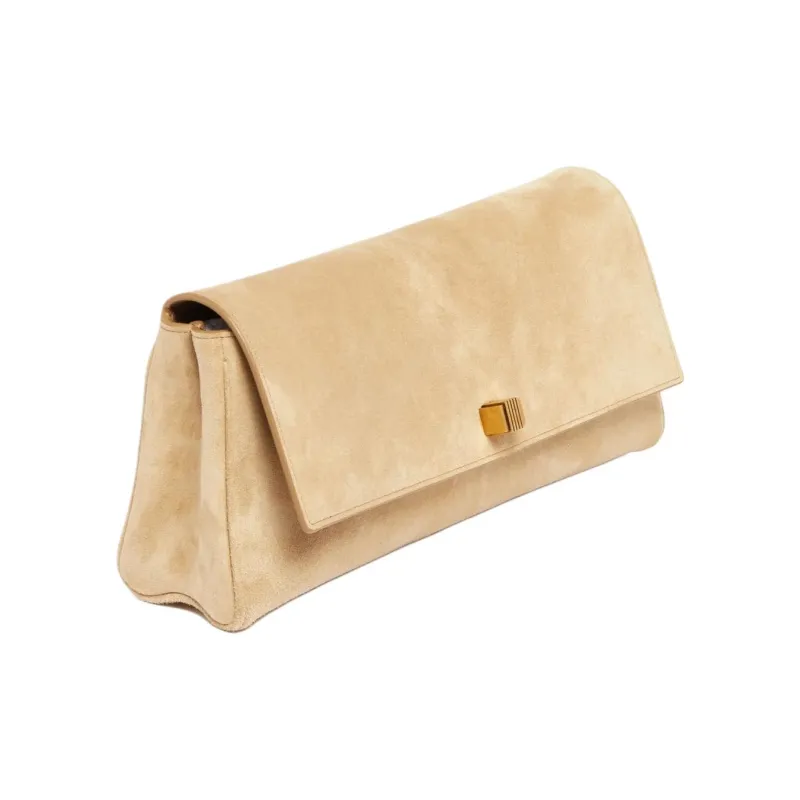 KHAITE Calf Suede Clutch Women's Khaki-1