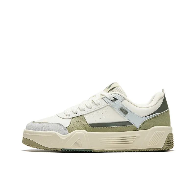 Anta C37 Series Anti Slip Wear Resistant Low Top Skateboard Shoes Women's White Green-0