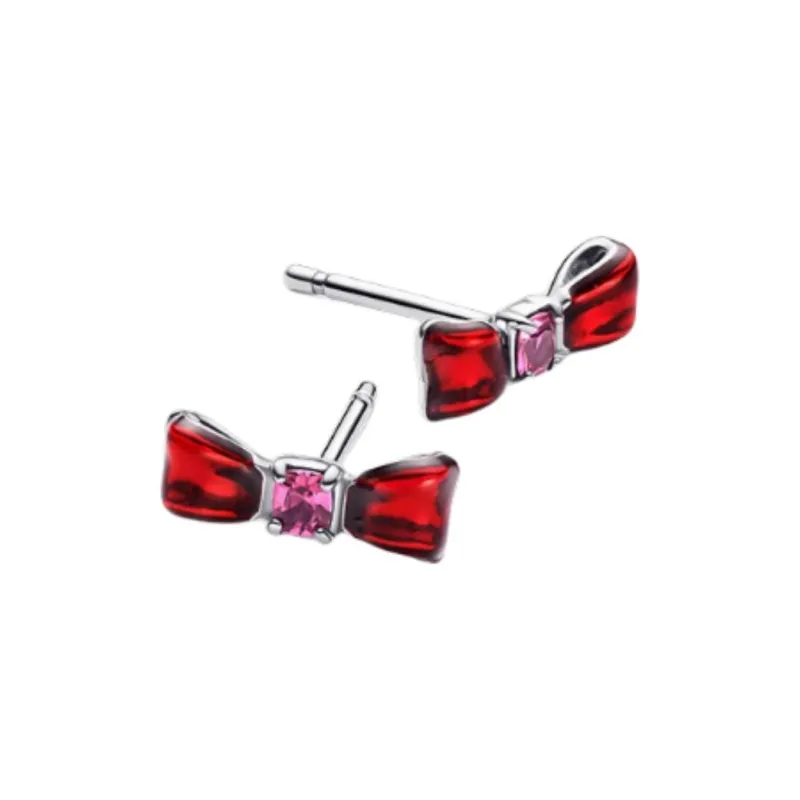 Pandora Enamel 925 Sterling Silver, Glass Stud Earrings Women's Red-1