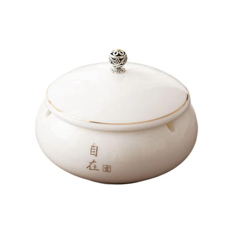 KERPA Chinese Style Modern Luxury Premium White Porcelain Ashtray With Lid To Prevent Flying Ash-14