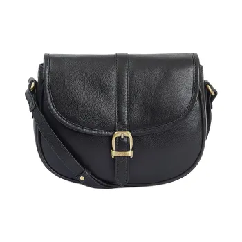 BARBOUR Leather Saddle Bag, Shoulder Bag Medium Size Women's Black