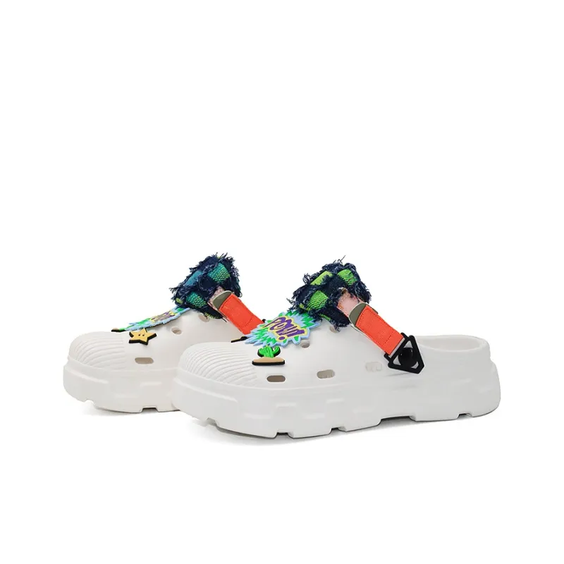 OUBT Exploded Cactus, Embroidery Clogs Unisex White-1
