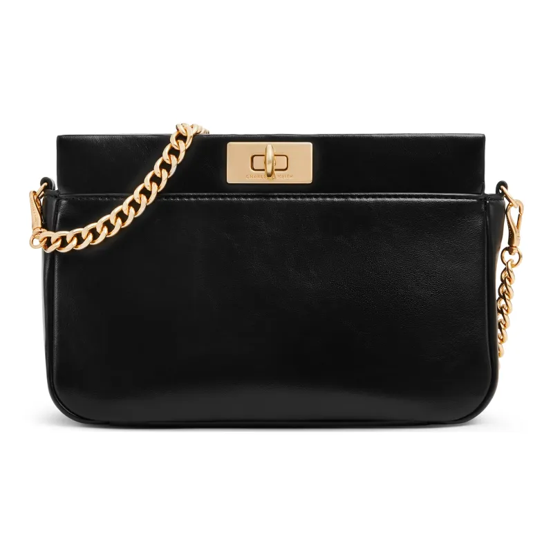 CHARLES&KEITH PU One Shoulder Underarm Crossbody Bag Trumpets Women's Cream Milk White/Black-5