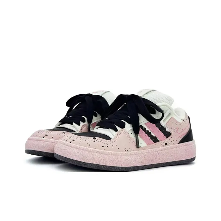 WJA Slip Resistant Cushioning Wear Resistant Lightweight Low Top Skateboard Shoes Women's Black Pink-0