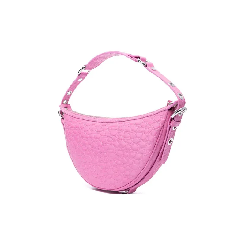 By Far Crocodile Pattern Embossed Cow Leather One Shoulder Handbag Women's Fuchsia-2