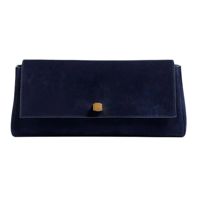 KHAITE Calf Suede Clutch Women's Marine Blue-0