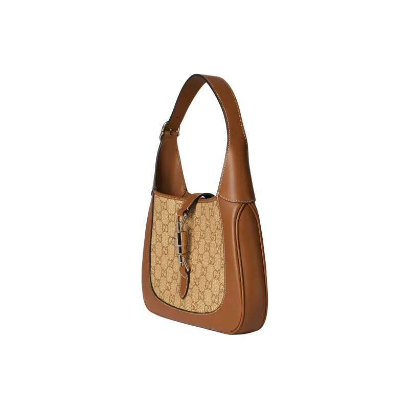 GUCCI Jackie 1961 Raffia Shoulder Bag Trumpets Women's Brown-2