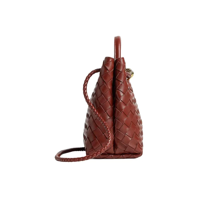 Bottega Veneta Andiamo Series Sheepskin Shoulder Bag Crossbody Bag Handbag Small Size Women's Sapele Red-2