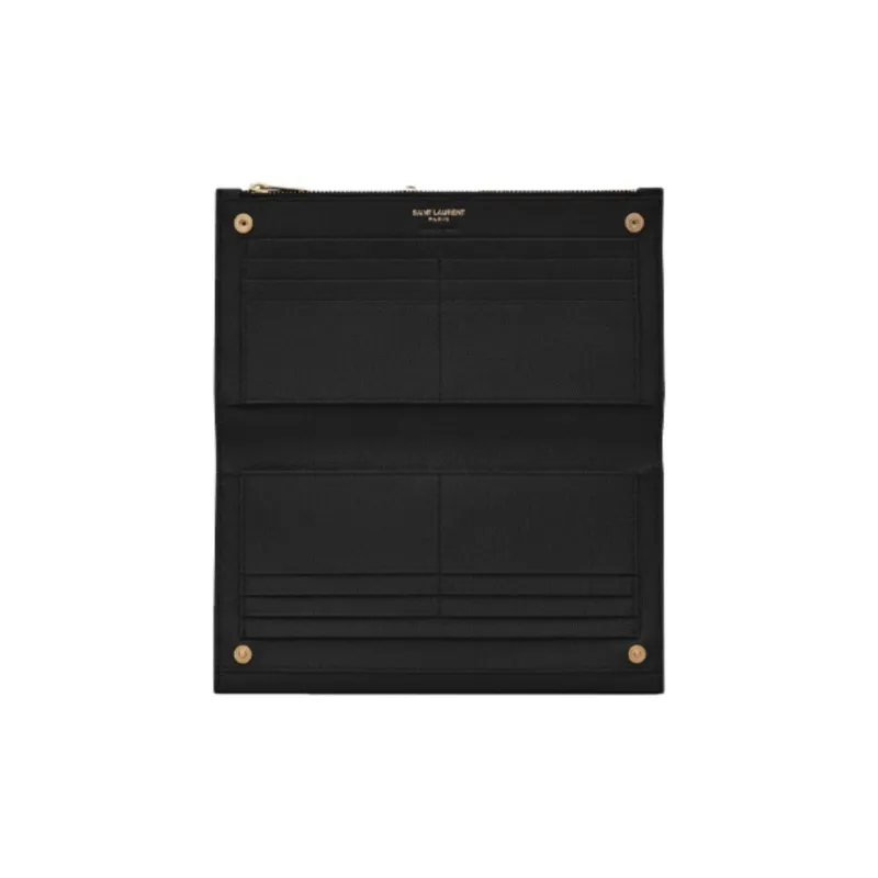 SAINT LAURENT UPTOWN Grained Embossed Leather Clutches Wallets Large Size Women's Black-3